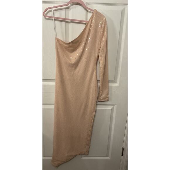 Lulus Deja Vu Pale Pink Sequin One-Shoulder Dress, M - Picture 9 of 10